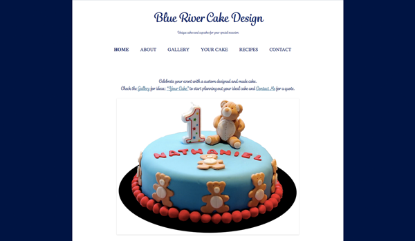 Screenshot of Blue River Cake Design's Website